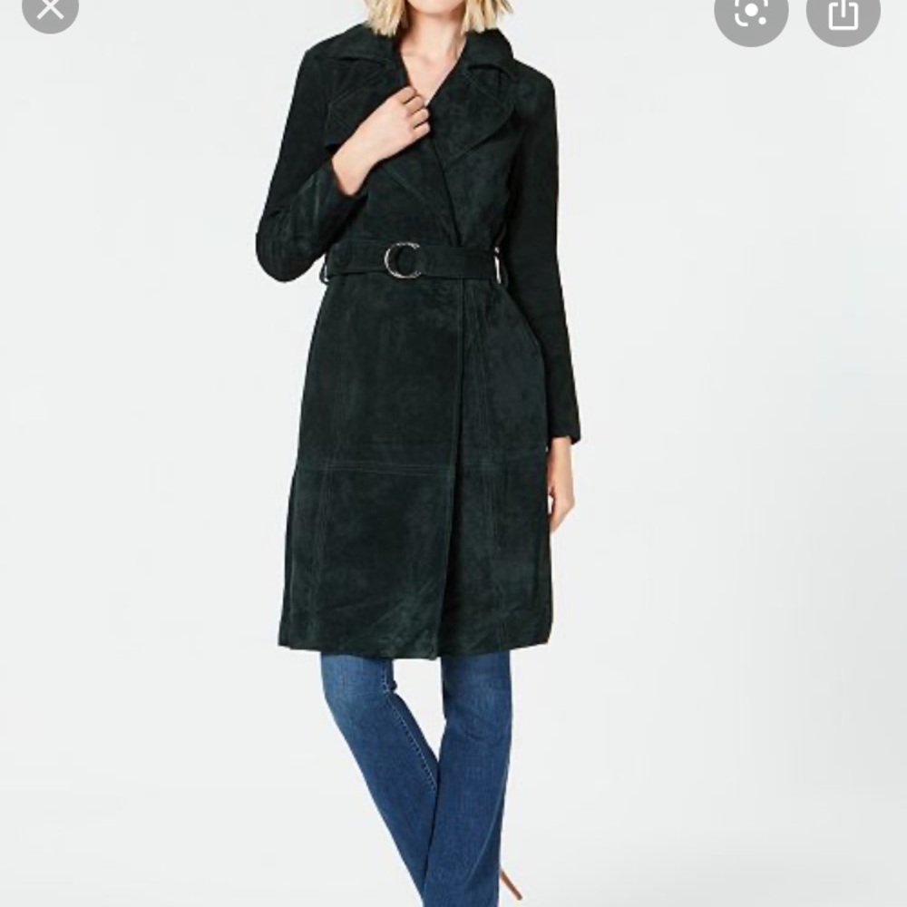 Suede forest green trench coat size small